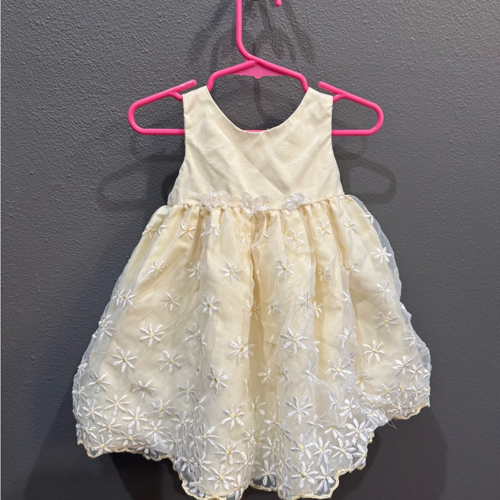 Ivory Floral Embroidered Girls' Party Dress
